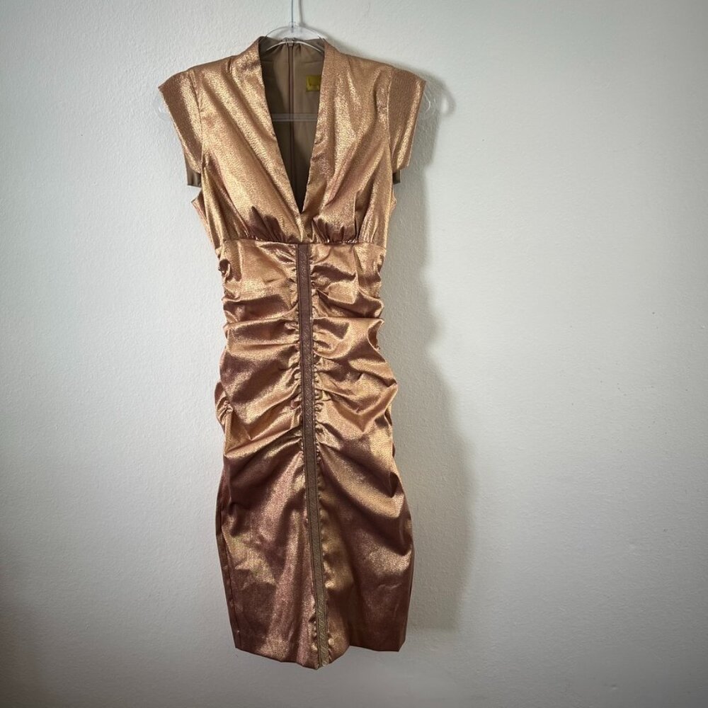Gold Nicole Miller Bodycon Cocktail Dress sz 2